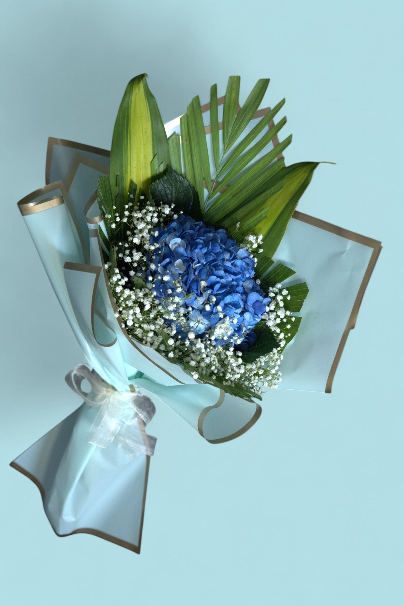Exotic Floral Arrangement | Hydrangea Bouquet with Gypsophila & Foliage