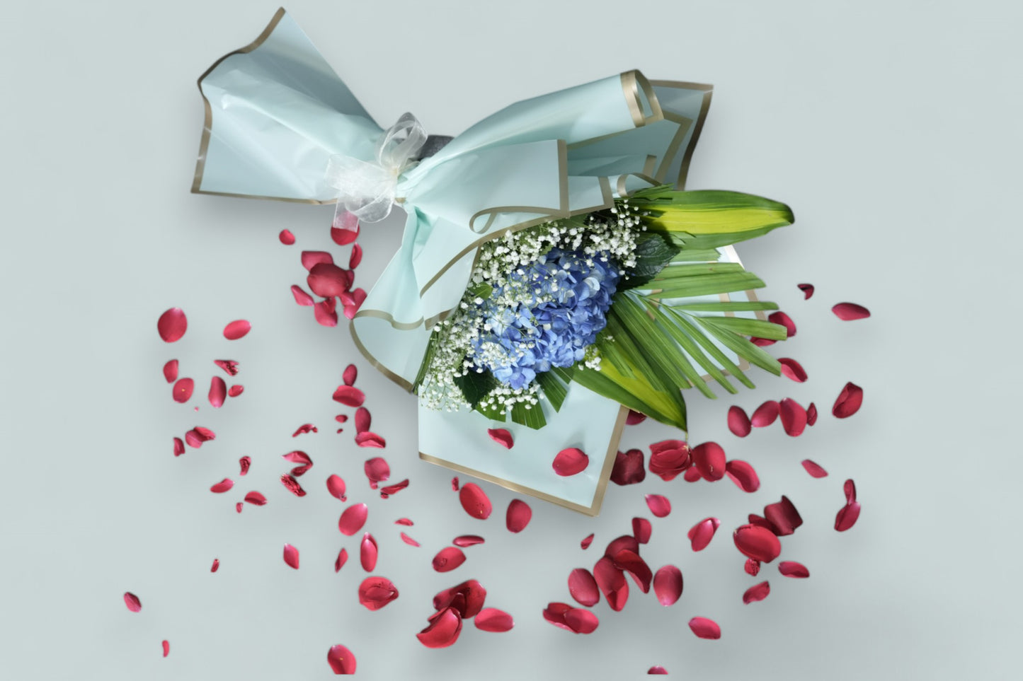 Exotic Floral Arrangement | Hydrangea Bouquet with Gypsophila & Foliage