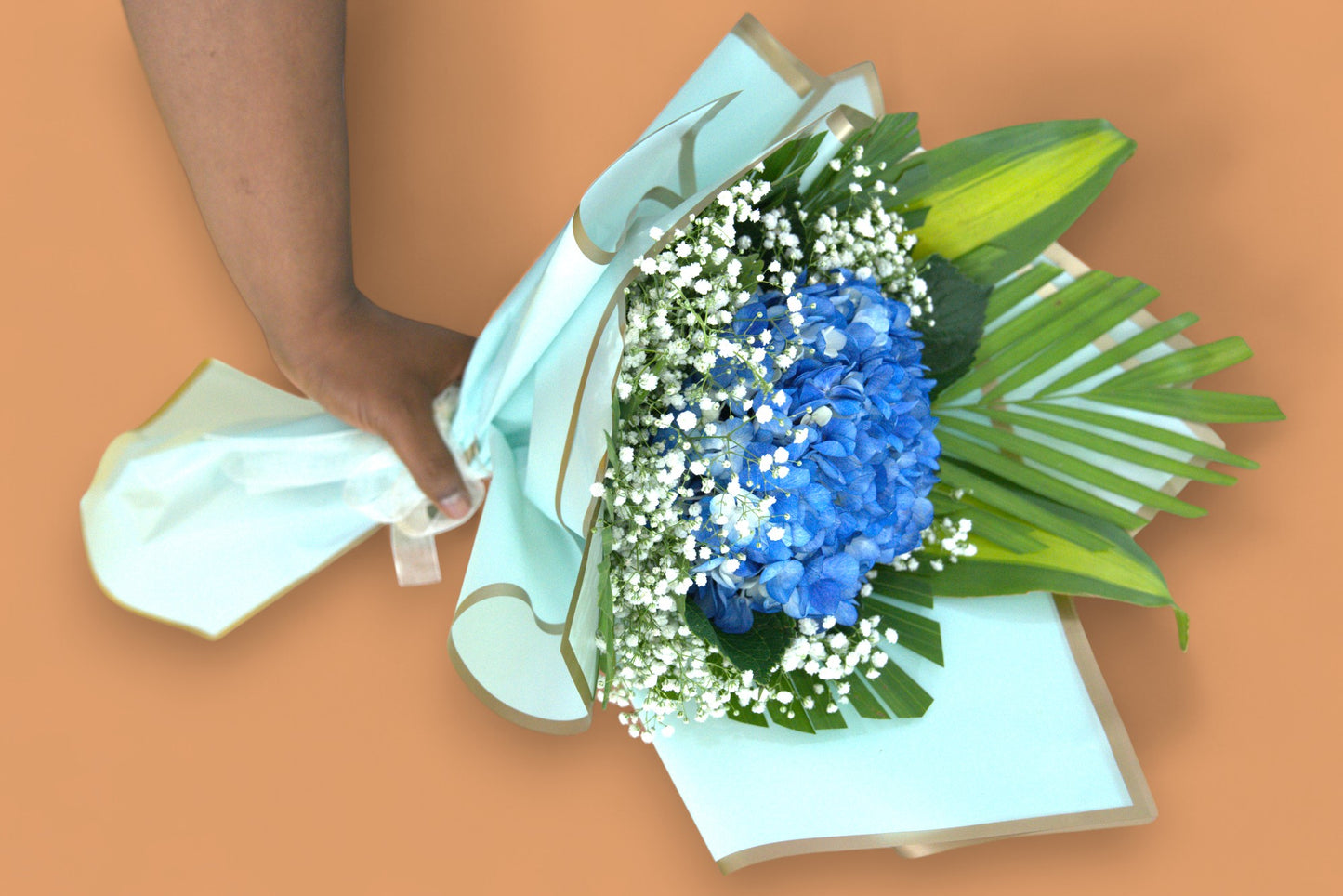 Exotic Floral Arrangement | Hydrangea Bouquet with Gypsophila & Foliage