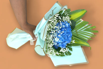 Exotic Floral Arrangement | Hydrangea Bouquet with Gypsophila & Foliage